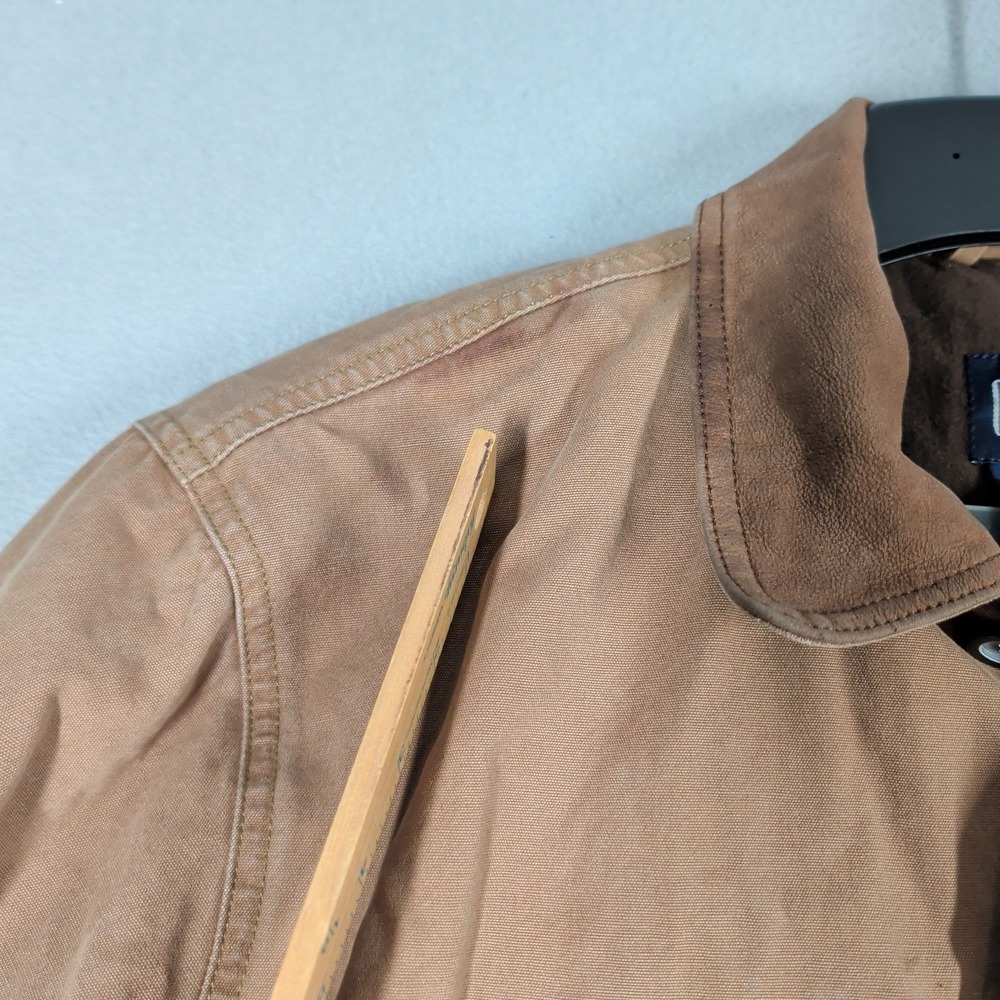 Gap Jacket Mens XL Brown Cotton Canvas Barn‎ Leather Collar Quilted Lining - Picture 7 of 13